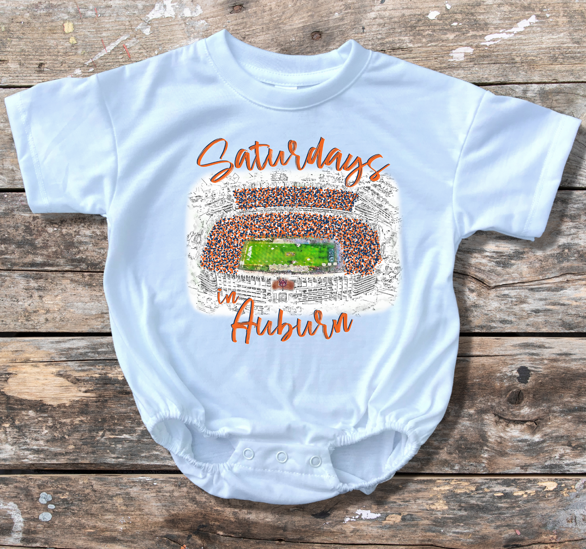 Saturdays In Auburn Baby Bubble Tee Shirt Romper