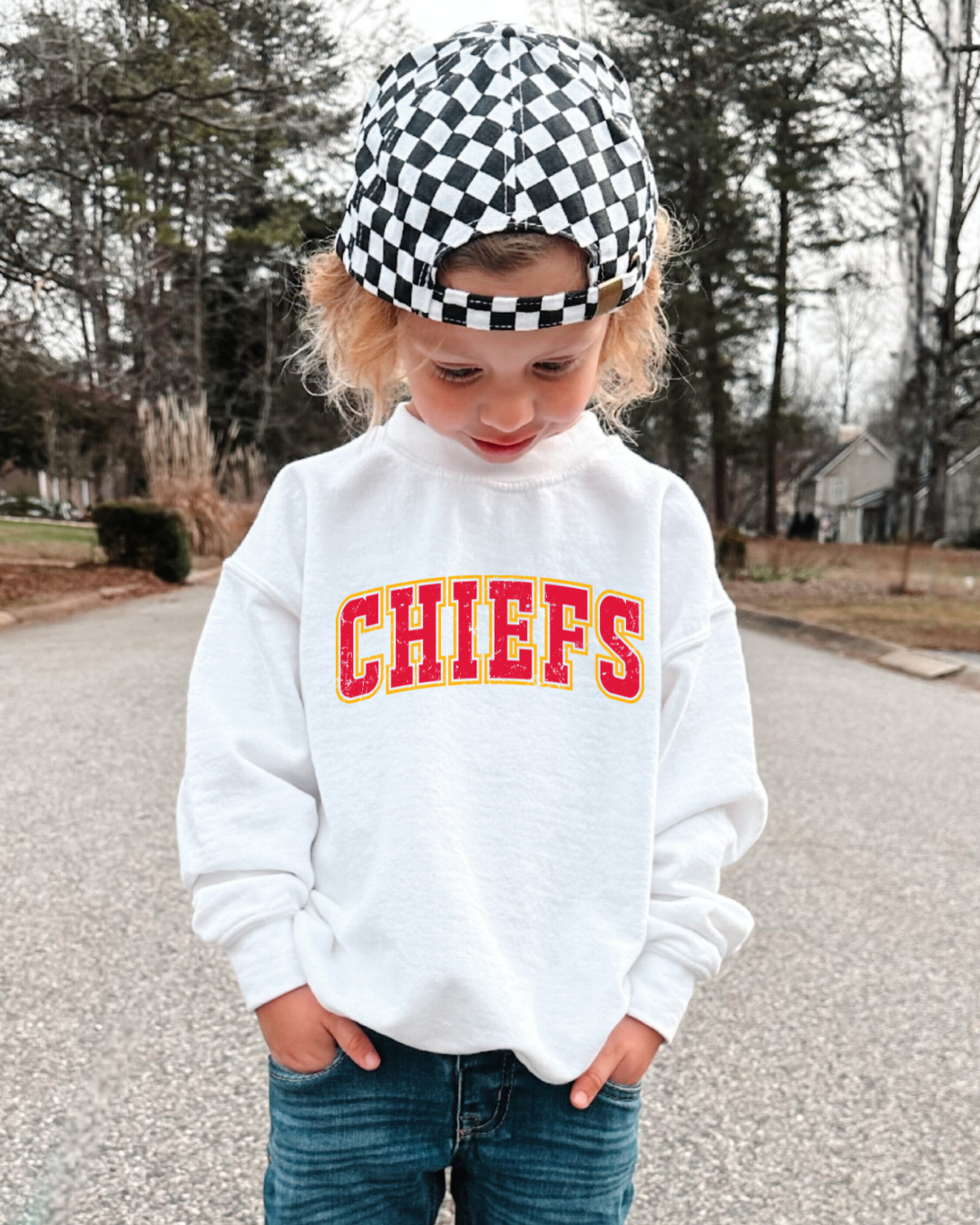 Varsity Chiefs Distressed Youth Graphic Sweatshirt
