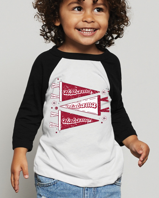 Alabama Pennants Distressed Three Quarter Sleeve Toddler Tee