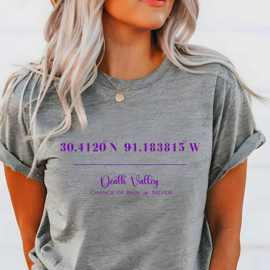 Death Valley LSU Tiger Stadium Coordinates Louisiana Football Adult Tee (Purple)
