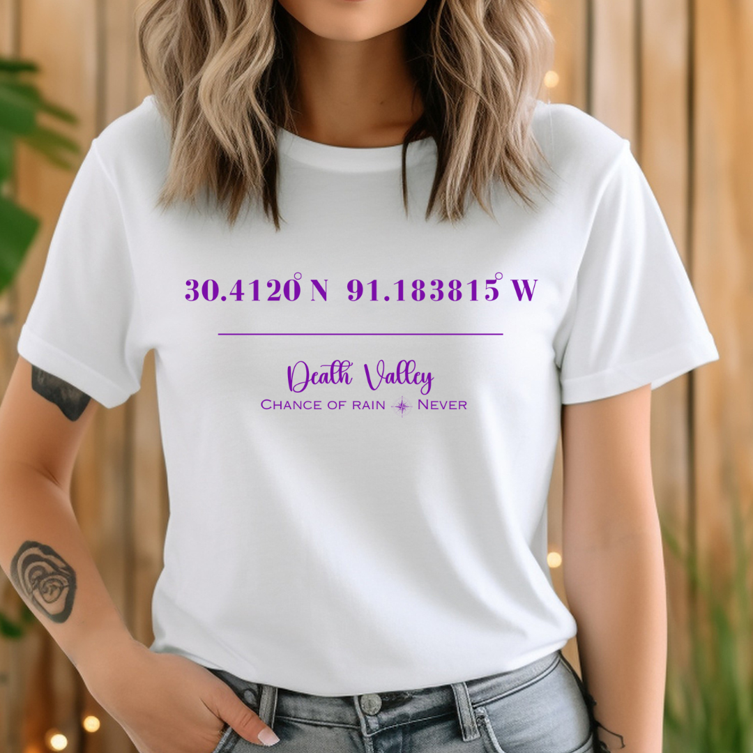 Death Valley LSU Tiger Stadium Coordinates Louisiana Football Adult Tee (Purple)