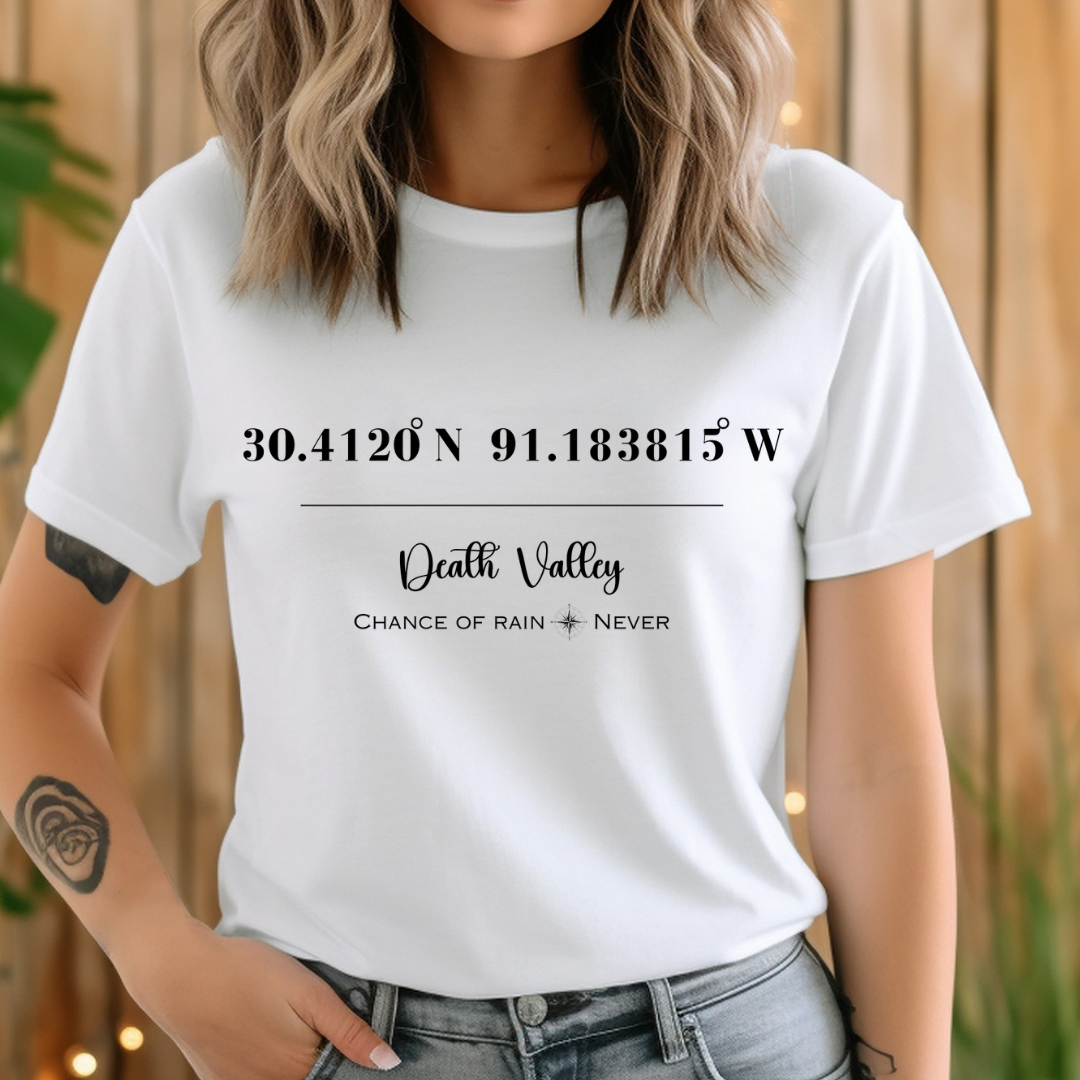 Death Valley LSU Tiger Stadium Coordinates Louisiana Football Adult Tee (Black)