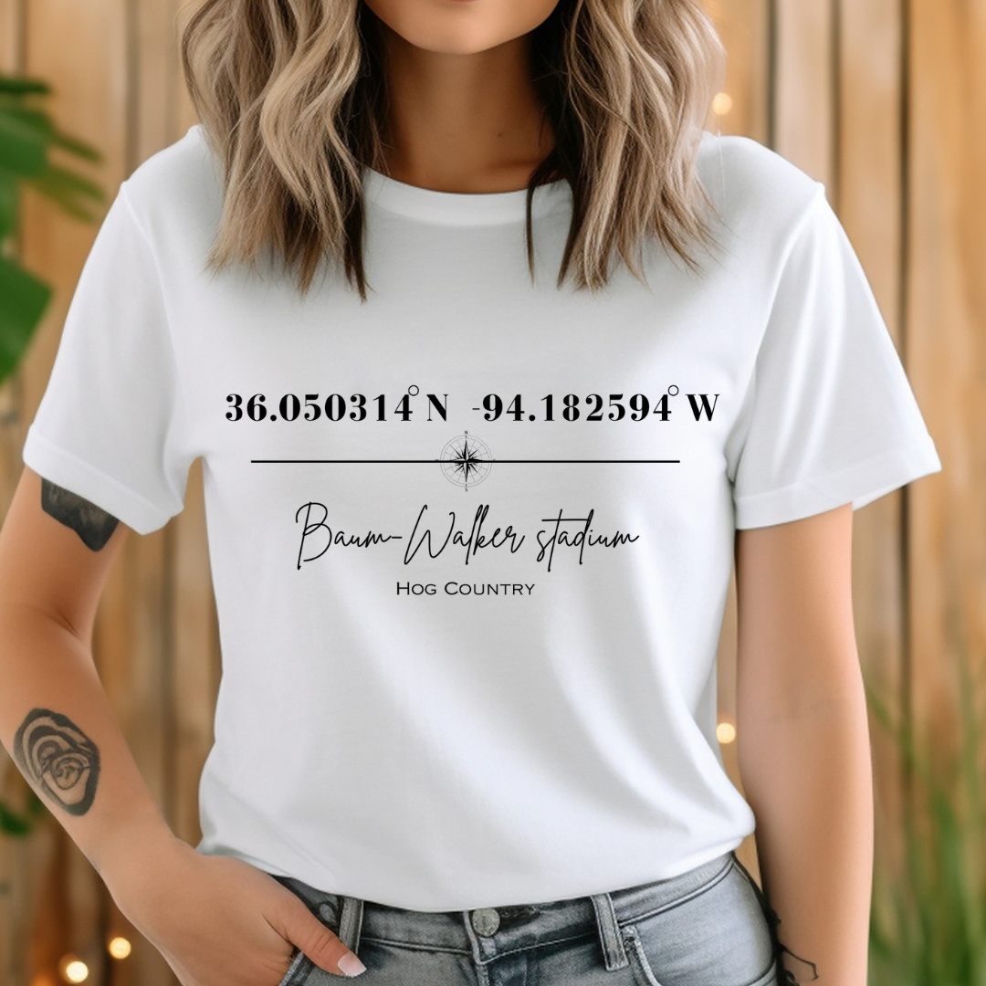Baum-Walker Stadium Coordinates Arkansas Razorback Baseball Adult Tee (Black)