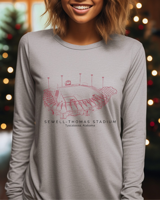 Sewell - Thomas Baseball Stadium Alabama Adult Long Sleeve Tee (Red)