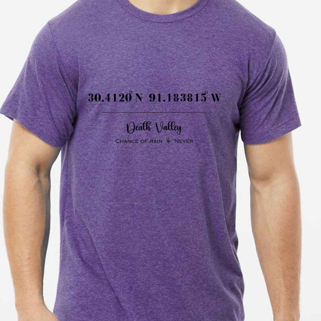 Death Valley LSU Tiger Stadium Coordinates Louisiana Football Adult Tee (Black)