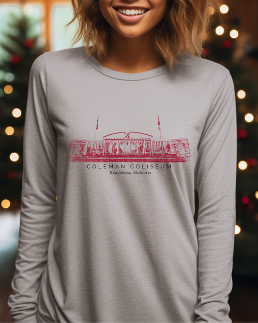Coleman Coliseum Alabama Basketball Adult Long Sleeve Tee (Black)