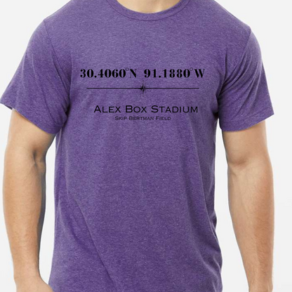 Alex Box Skip Bertman Stadium Coordinates Louisiana Baseball Adult Tee (Black)