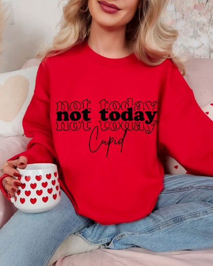 Not Today Cupid Valentines Adult Crewneck Pullover