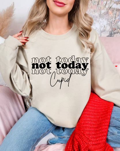 Not Today Cupid Valentines Adult Crewneck Pullover
