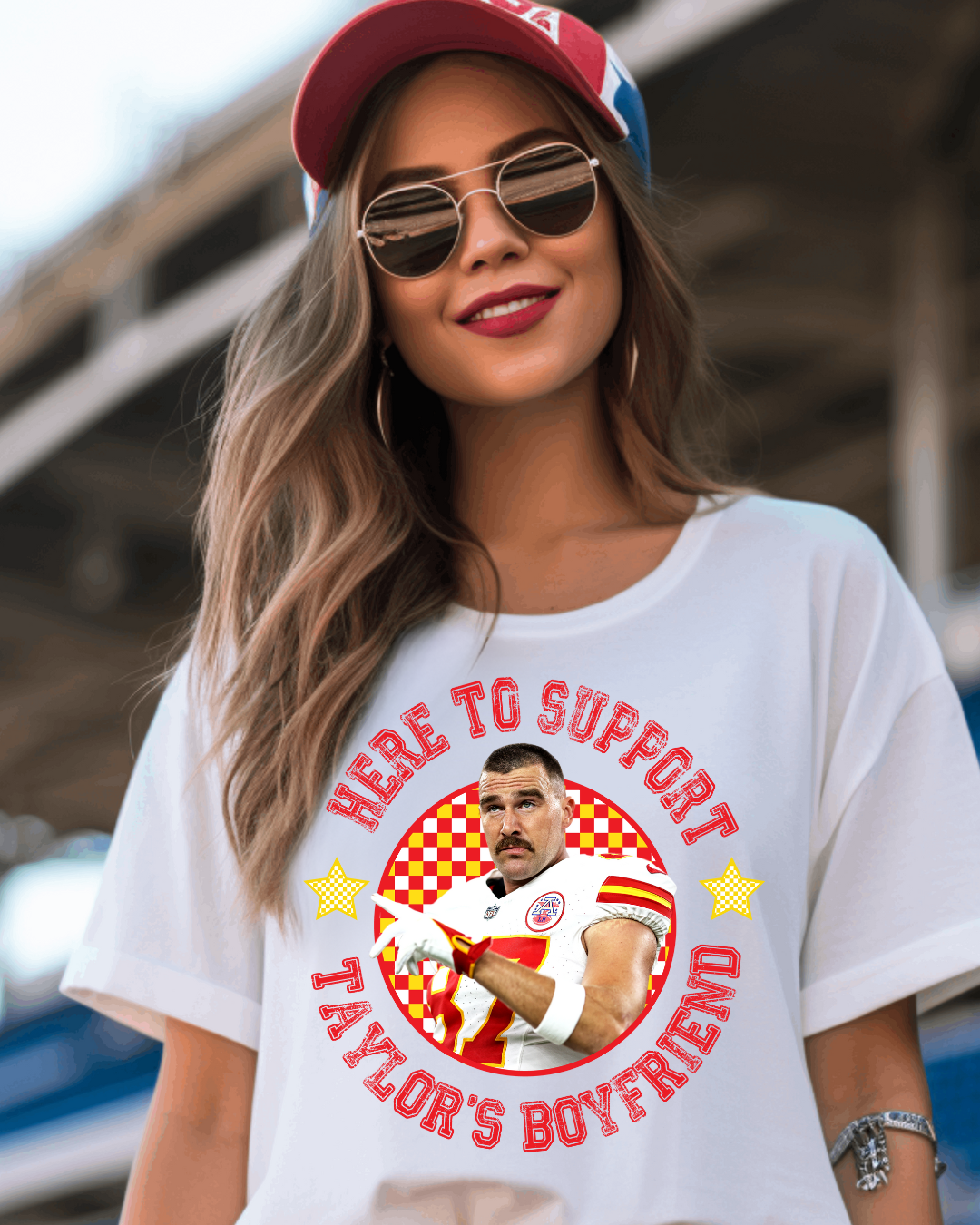 Here To Support Taylor's Boyfriend NFL X Taylor Adult Tee