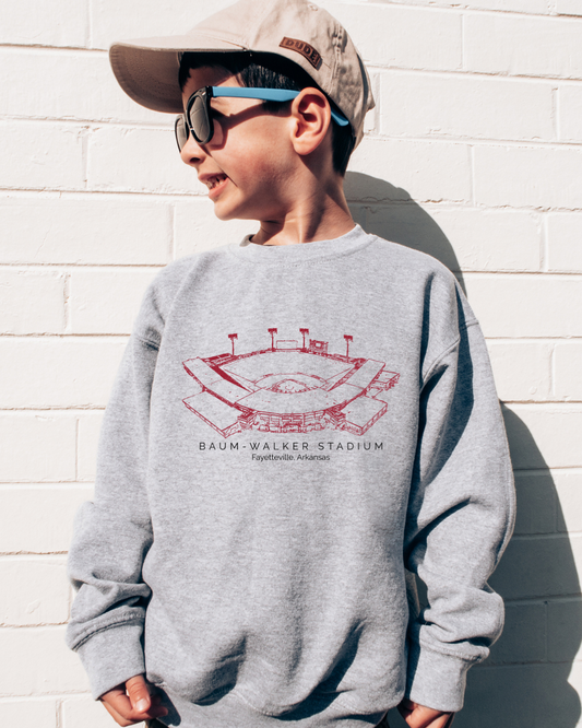 Baum-Walker Arkansas Razorback Stadium Youth Crewneck Pullover (Red)