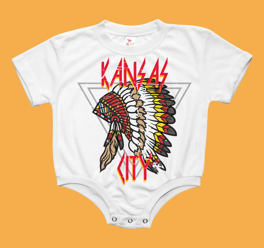 Kansas City Chiefs Headdress Baby Bubble Tee Shirt Romper