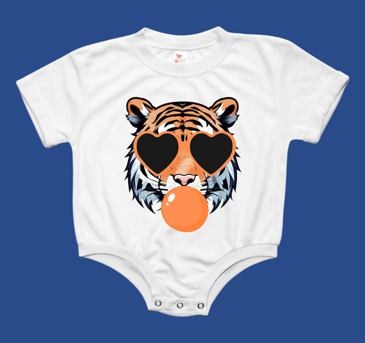 Auburn Tiger Blowing Bubble Baby Bubble Tee Shirt Romper