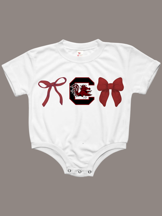 South Carolina Gamecock Bows Baby Bubble Tee Shirt Romper