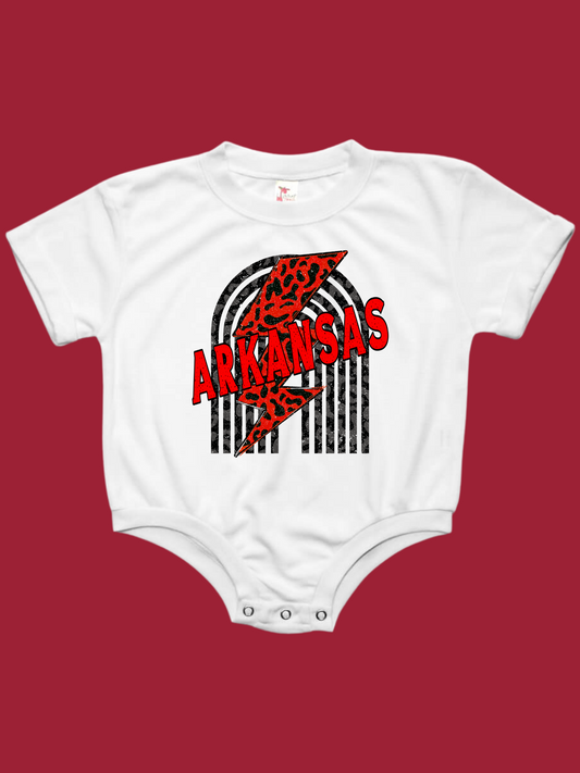 Arkansas Lightening Bolt Baby Bubble Romper