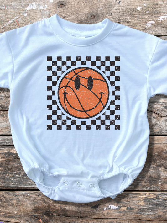 Checkered Distressed Basketball Baby Bubble Romper
