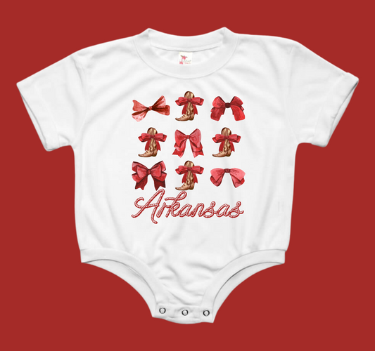Arkansas Boots and Bows Baby Bubble Tee Shirt Romper