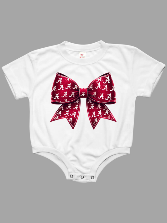 Alabama A Croquette Bow Baby Bubble Tee Shirt Romper