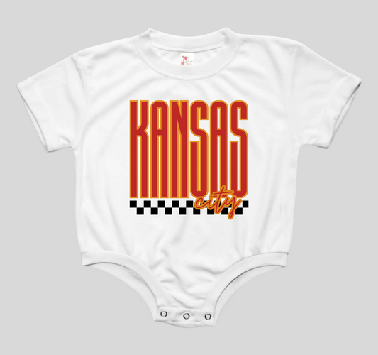 Kansas City Checkered Chiefs Baby Bubble Tee Shirt Romper