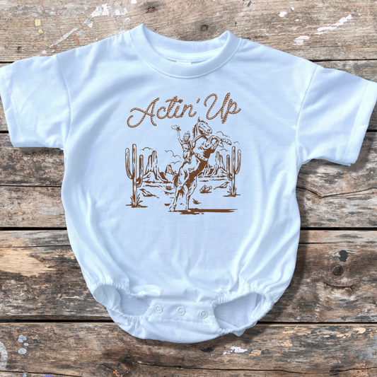 Acting Up Cowgirl Western Baby Bubble Romper
