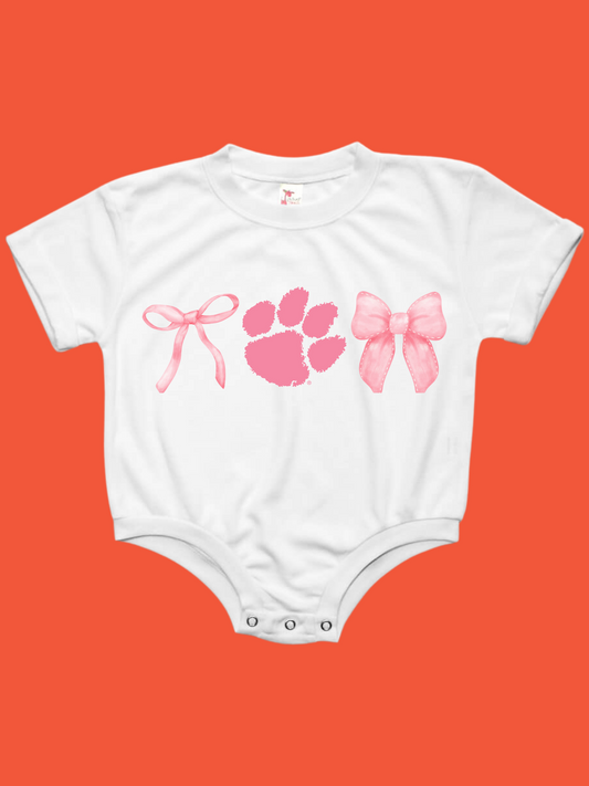 Clemson Tigers Bows PINK Baby Bubble Tee Shirt Romper (PINK)