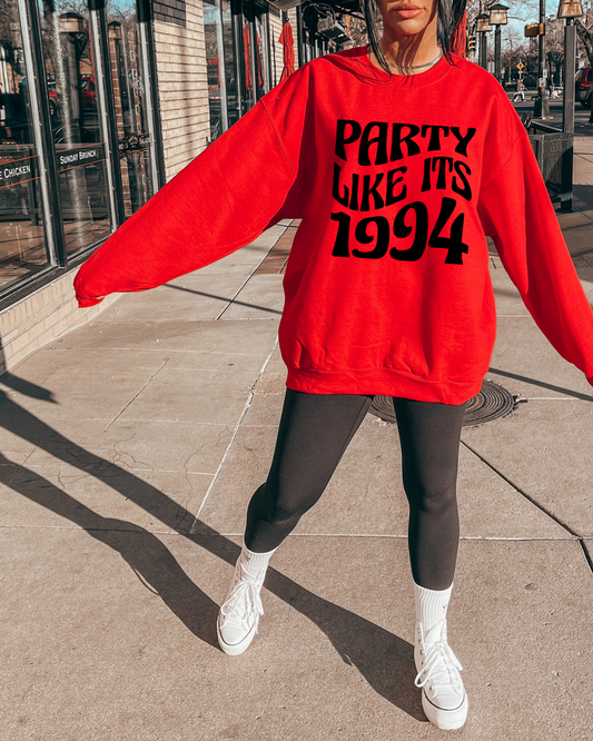 Party Like It's 1994 Arkansas Basketball Adult Crewneck Pullover (BLACK)