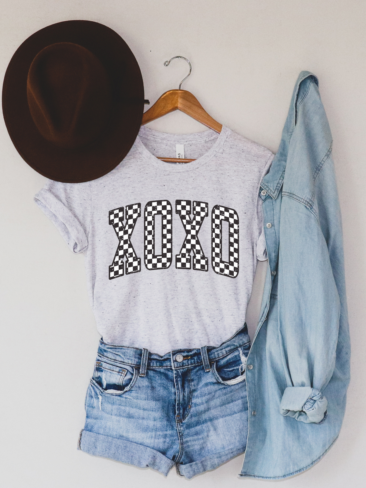 Retro Checkered XOXO Valentines Adult Graphic Tee