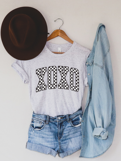 Retro Checkered XOXO Valentines Adult Graphic Tee
