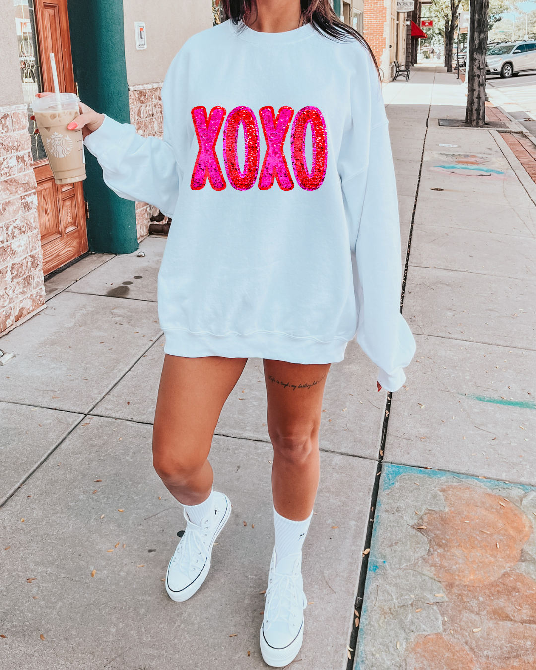 Sparkly XOXO Valentines Adult Crewneck Pullover