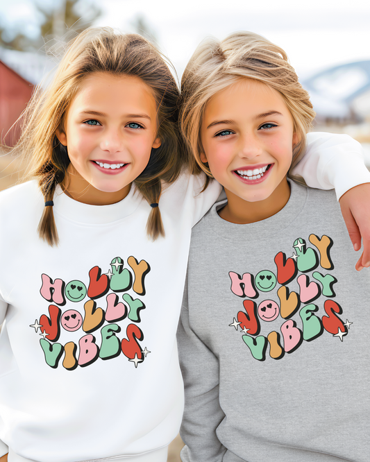 Holy Joly Vibes Christmas Youth Crewneck Pullover