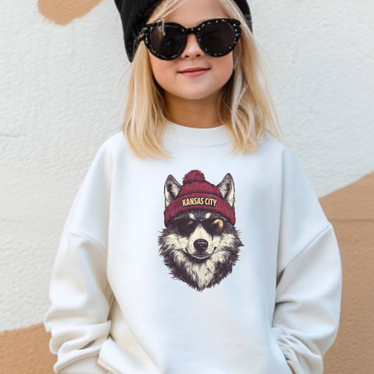 Kansas City Chiefs Wolf Beanie Youth Graphic Sweatshirt