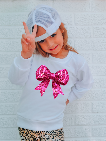 Pink Disco Coquette Bow Valentines Youth Graphic Sweatshirt