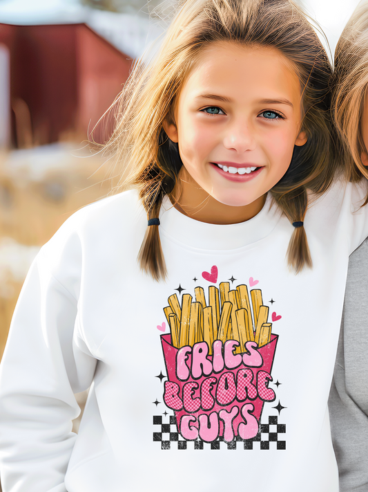 Fries Before Guys Checkered Youth Graphic Sweatshirt