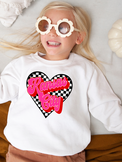 Kansas City Checkered Heart Youth Graphic Sweatshirt