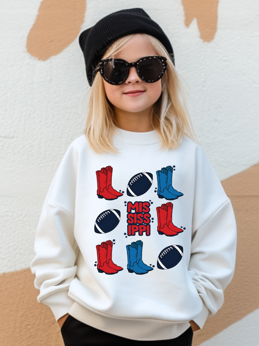 Mississippi Cowboy Boots And Football Youth Graphic Sweatshirt