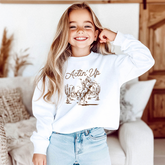 Acting Up Cowgirl Western Youth Graphic Sweatshirt