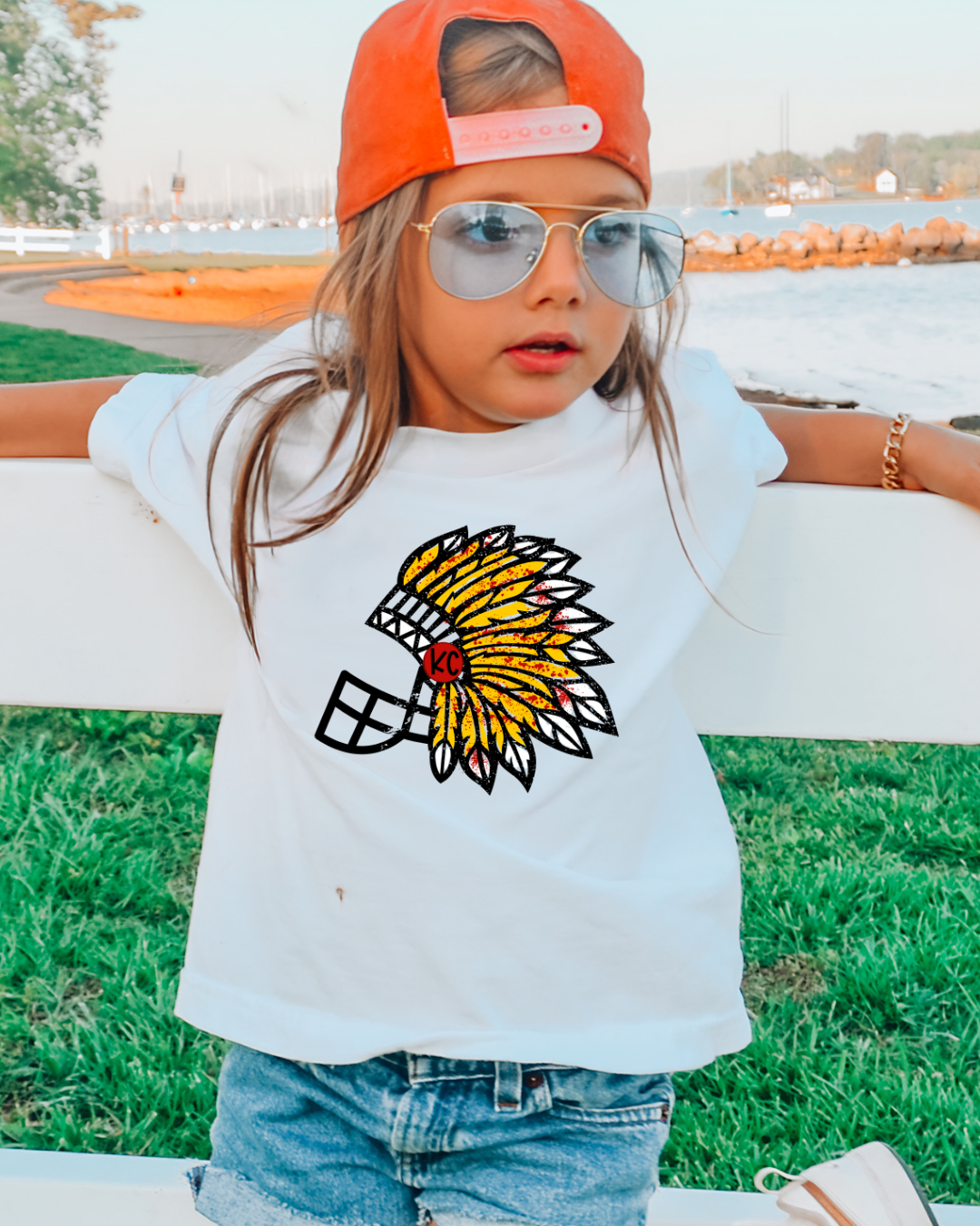 Kansas City Chiefs Headdress Helmet Youth Graphic Tee