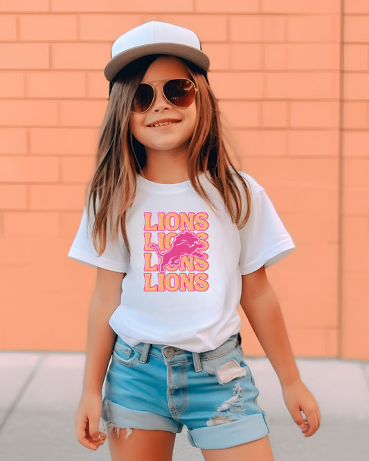 Pink and Orange Detroit Lions Youth Graphic Tee