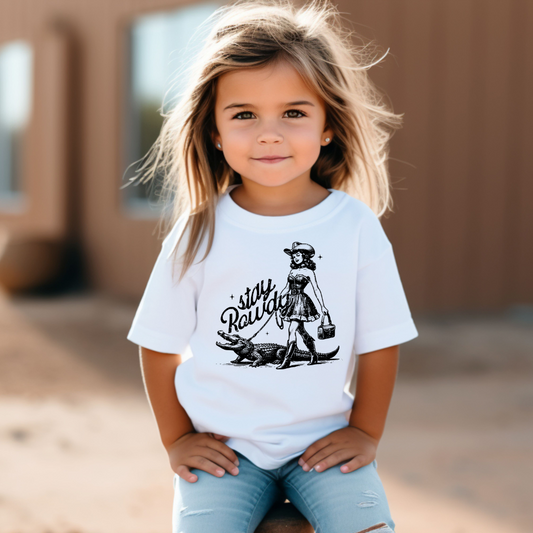 Stay Rowdy Distressed Western Youth Graphic Tee