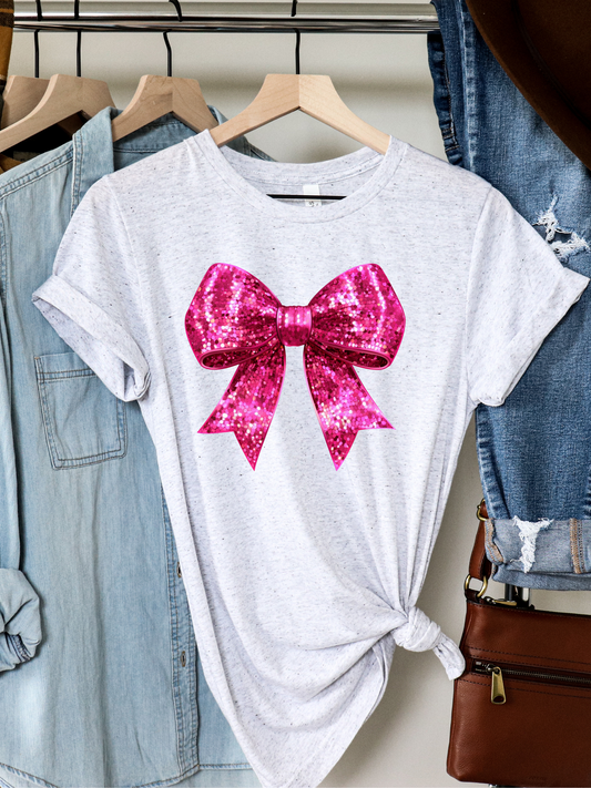 Pink Disco Coquette Bow Valentines Adult Graphic Tee