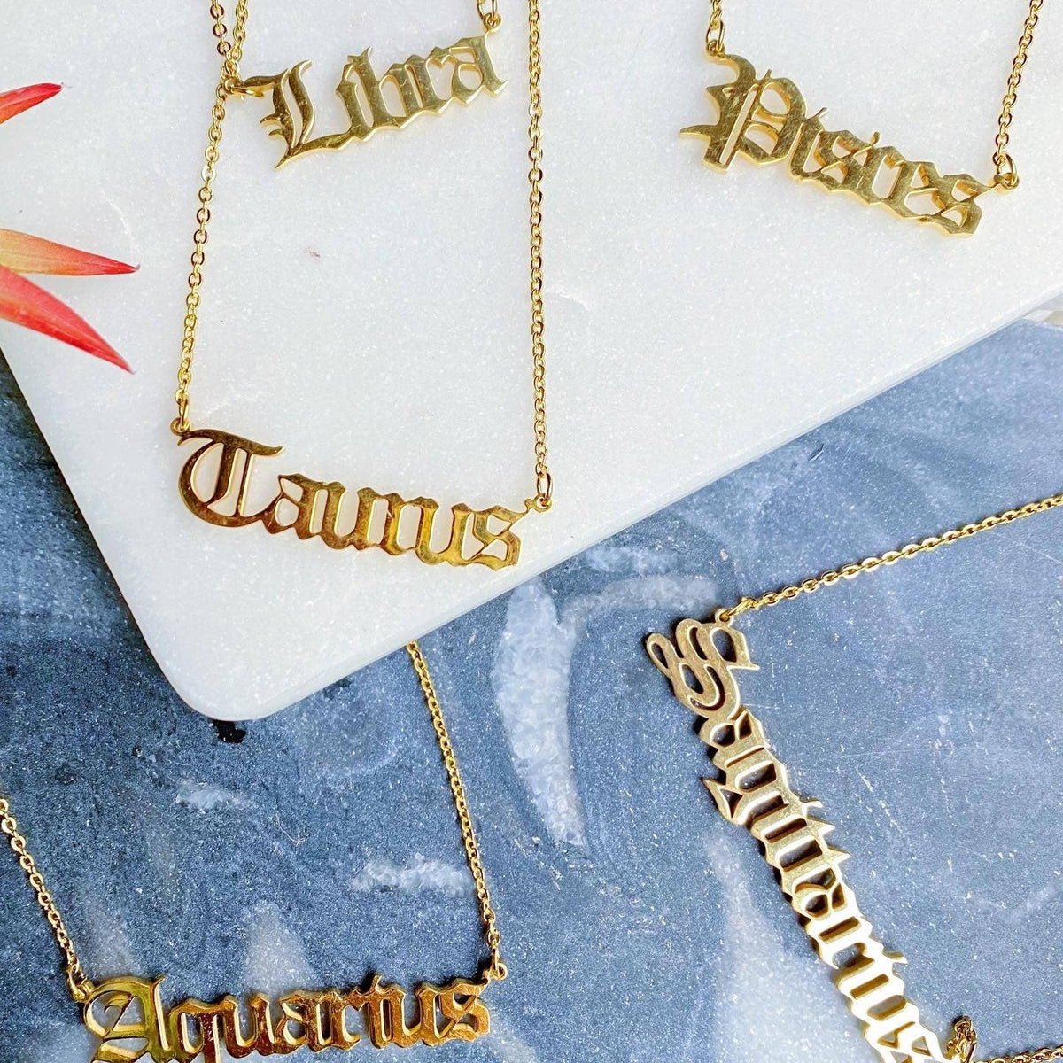 Old English Zodiac Necklace (Gold)