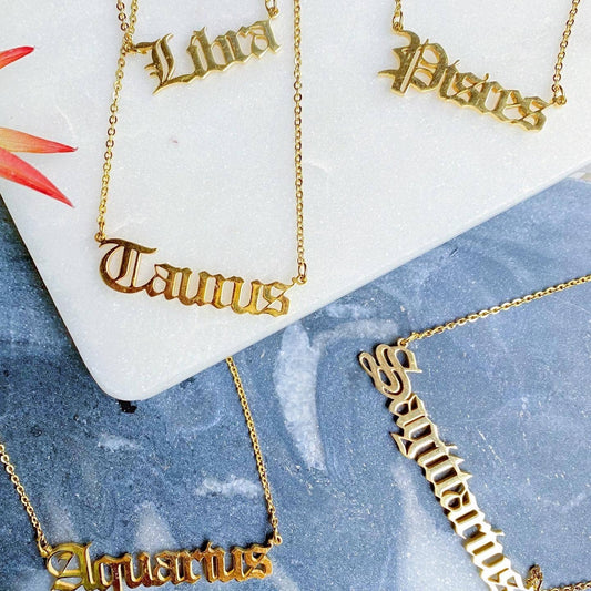 Old English Zodiac Necklace (Gold)