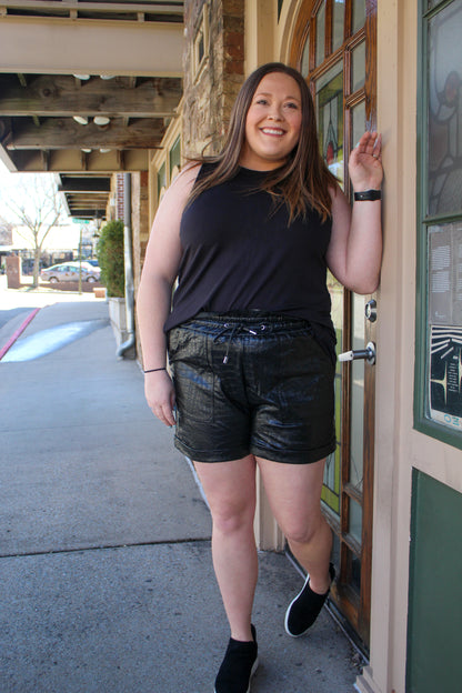 Dare To Be You Leather Crocodile Shorts (Black)