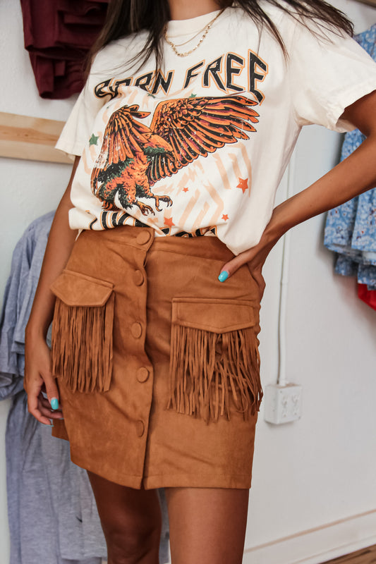 Sweet Like Summer Suede Fringe Mini Skirt
