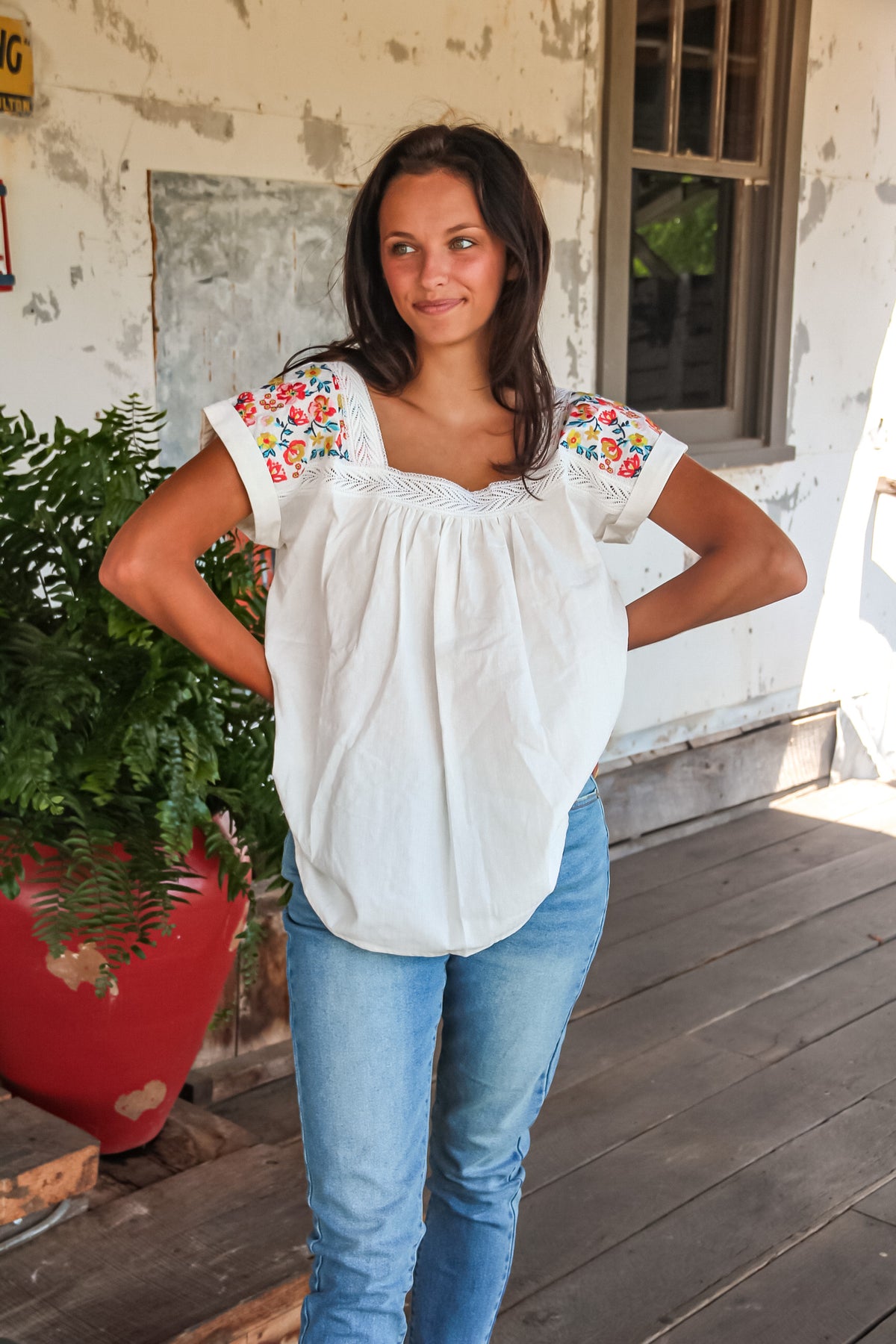 Beyond Expectations Embroidered Detail Top